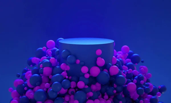 Abstract Background Blue Pink Balls Cylinder Render Illustration Product Presentation — Stock Photo, Image