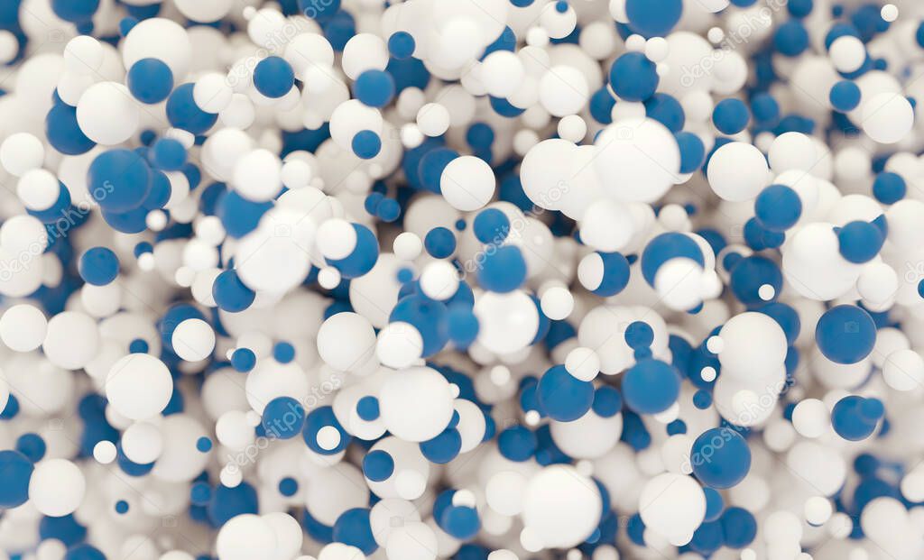 Abstract background of white and blue balls. 3d render illustration