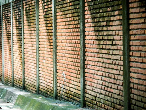 Antico muro di mattoni lungo la strada dopo la caduta della pioggia — Foto Stock