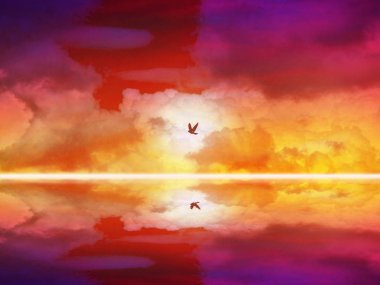 sinek kaçıp eve ve nehir yansıma deniz üzerinde