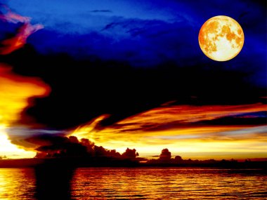 kan ay gün batımı deniz gemi ufuk hattı kuş anında gece clo üzerinde