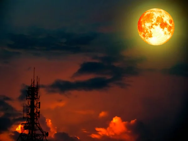Silhouette radio station and blood moon in space — Stock Photo, Image