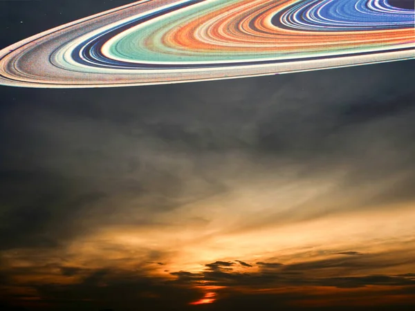 blur saturn ring and sunset sky