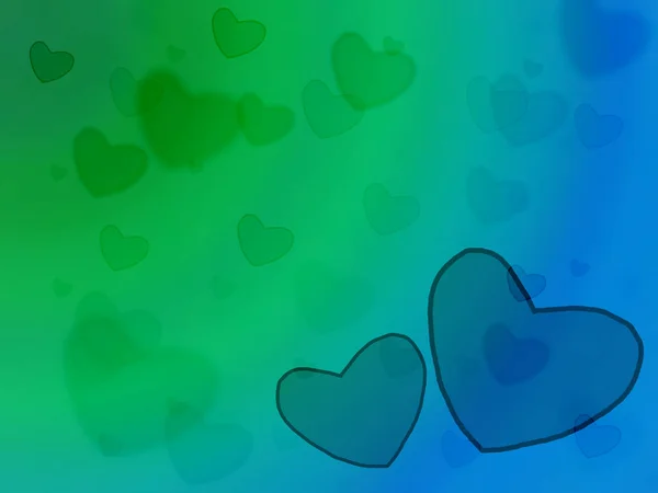 Зеленые два сердца размывают сияние любви и голубое сердце — стоковое фото