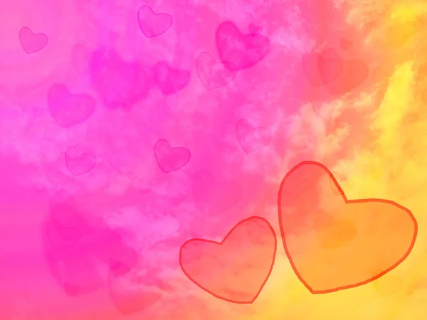 Iki kalp bulanıklık radyasyona aşk ve sarı kalp — Stok fotoğraf