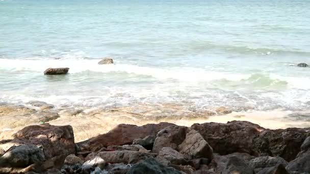 Wave surge stone wall near coast in storm season — Stock Video