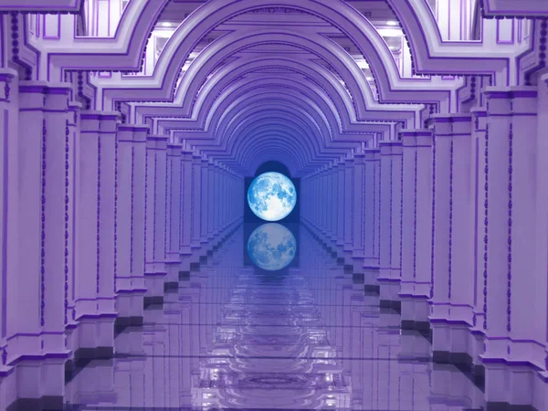 full blood moon in sameless room reflection on floor