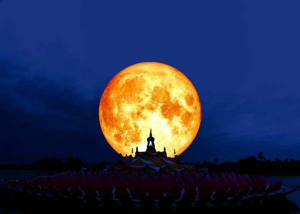 Lotus loc plutitor lună plină de sânge înapoi cerul de noapte — Fotografie, imagine de stoc