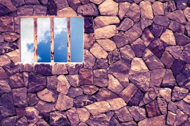 serbest bulut arka demir metal çubuk pencere ve granit taş, kavram