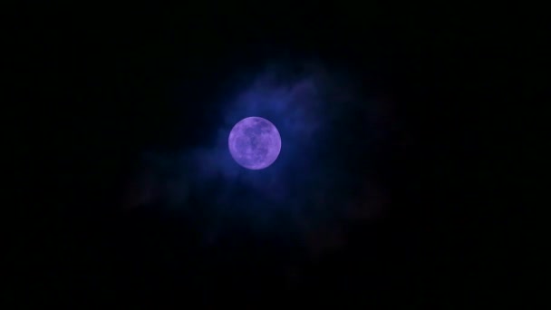 Luna de lobo lleno y luz de luna en el cielo nocturno y la nube pasando1 — Vídeo de stock