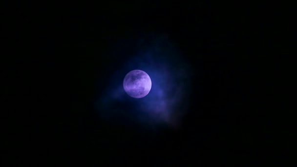 Telihold és holdfény az éjszakai égbolton és felhő múlik2 — Stock videók