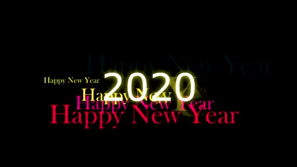 Happy New Year 2020 colorful rainbow text and black isolated — Stock Video