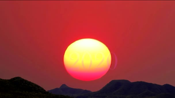 Bonne année 2020 coloré trois texte et premier lever de soleil ciel rouge de l'année — Video