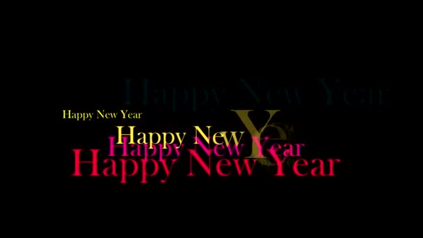 Šťastný Nový rok barevný text a černé izolované — Stock video