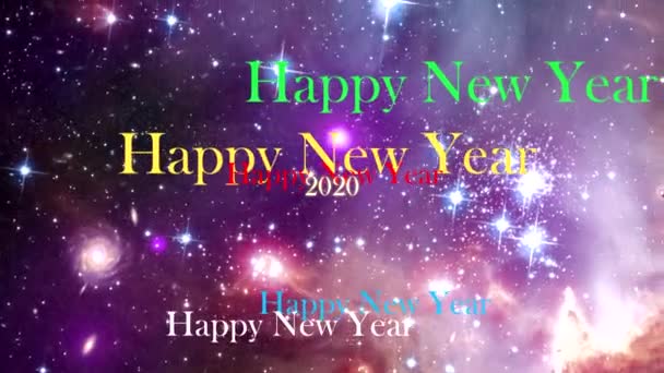 Feliz Año Nuevo 2020 colorido arco iris texto y fondo de la galaxia 1 — Vídeos de Stock