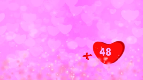 Rood hart plus 999 binnen en knipper met magie en roze hart achtergrond — Stockvideo
