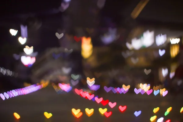 Colorful rainbow bokeh and blur heart shape love valentine day n — Stock Photo, Image