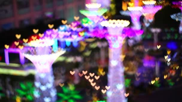 Colorido linterna borrosa luz corazón en el árbol en el festival de San Valentín — Vídeos de Stock