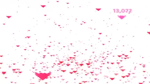 Миллионное крыло сердца летит с графом и валентинкой текста — стоковое видео