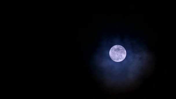 Koude maan aan de nachtelijke hemel zachte en donkere wolk bewegende pass1 — Stockvideo