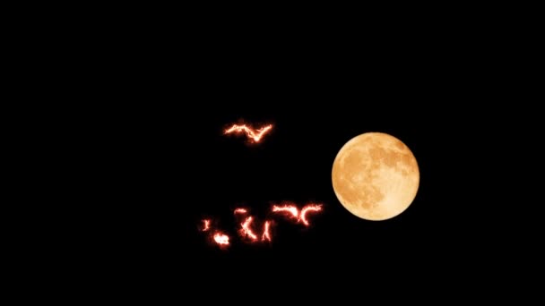 Aries tekst sabeleffect en dierenriem symbool vertraagt verschijnen volle maan — Stockvideo