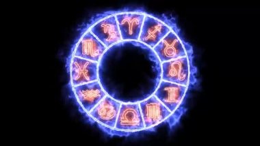 Zodiac alevi yanıp sönen daire hem görünür hem kaybolur hem de 12 burç ve isim