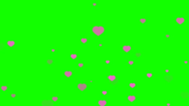 Hjärtan faller på golvet grön skärm — Stockvideo