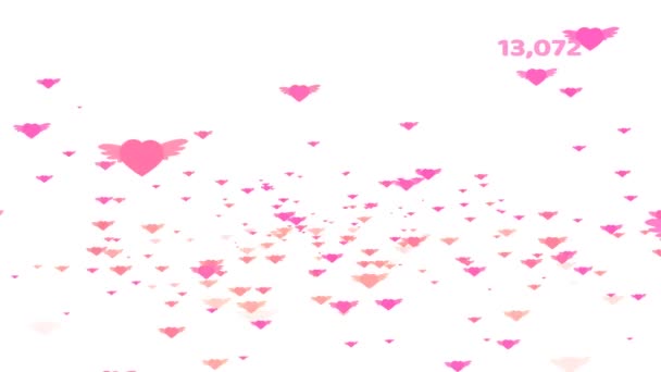 Million pink tone hearts wing flying and with count and valentine text — Stock Video