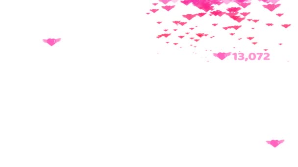 Pink hearts flying with count and valentine text and copy space and heart falling — Stok video