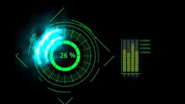 Dijital güç enerjisi mavi ve grafik çubuğu ve zamanla sayısal artış