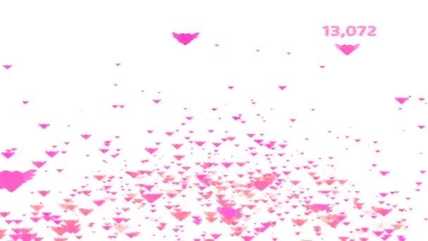 百万ピンクのハート翼の飛行とカウントとバレンタインテキスト — ストック動画