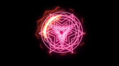 Güçlü sihirli silahın etrafında dodecagon ateşi. Pembe güç ezici.