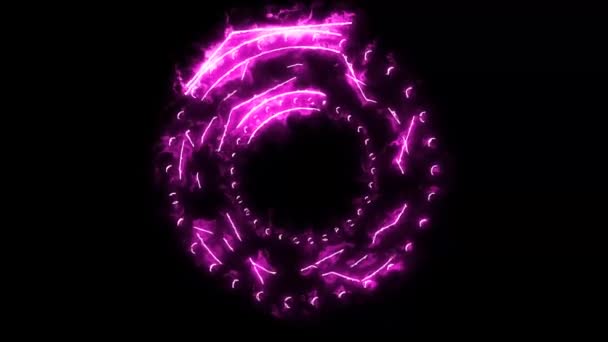 Шестиугольник огневая мощь подавляющее вокруг мощного пурпурного магического круга пламени — стоковое видео