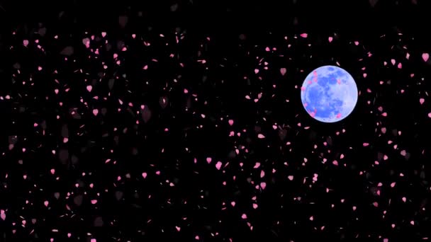 NOZOMI et millions de feuilles de sakura rose tombant Puissance de feu octogone écrasante pleine lune magique — Video