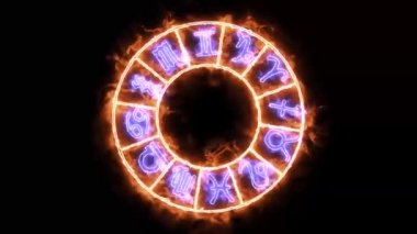 Zodiac twelve and name text effect sign on the flame aura slow appear