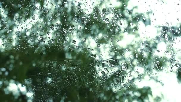Дождь снаружи сильный, и водитель паркует машину на стоянке — стоковое видео