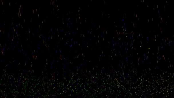 Estrellas arco iris colorido en flotador a la parte superior en la pantalla negra para la fiesta — Vídeos de Stock