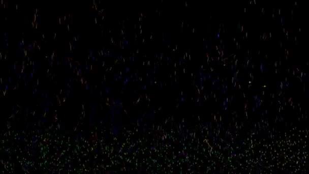 Αστέρια πολύχρωμο ουράνιο τόξο στο float στην κορυφή στη μαύρη οθόνη για το κόμμα — Αρχείο Βίντεο