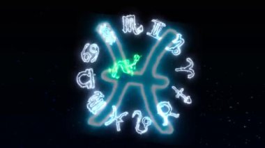 Zodiac dairesi dönerek büyür ve derin mavi denizin altında 12 burcun ve ismin tamamını ve kıvılcım efektlerini gösterir.