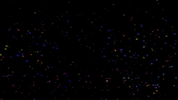 Зірки веселки барвисті на плаву до вершини на чорному екрані для банера і реклами — стокове відео