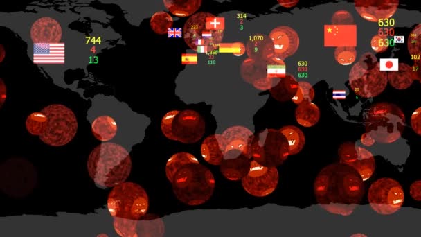 कोविड 19 वायरस बॉल दुनिया भर में फैल गया है, संक्रमित मृतकों की संख्या को रोकने और पाठ रोकने के लिए — स्टॉक वीडियो