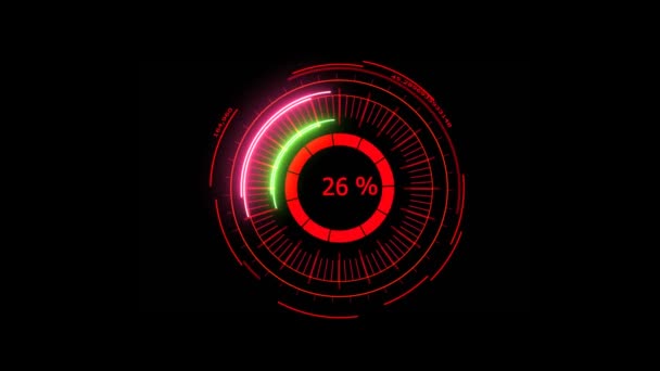 Digitale meter energie rood neon kleur krachtig rond en magisch wapen voor banner en reclame — Stockvideo