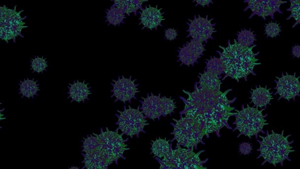 Virus boule de menthe covid couleur vive volant dans l'air se déplaçant sur écran noir — Video