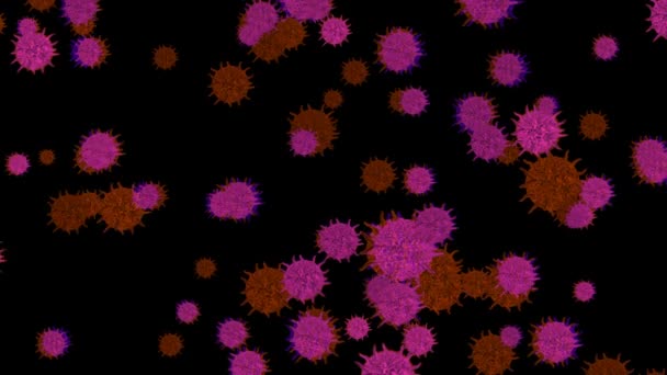 Virus covid Mutation glühen magentafarbene Farbe und braune normale Virus langsame Bewegung — Stockvideo