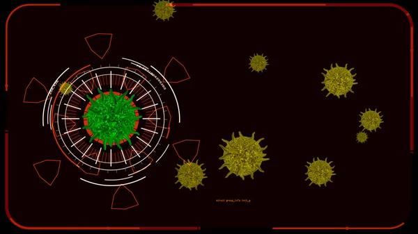 Groen Kleurenvirus Covid Digitaal Analyse Vaccin Geneesmiddel Vinden Geel Een — Stockfoto