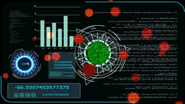 Зеленый Вирус Covid Цифровой График Начать Анализ Найти Вакцину Лекарства — стоковое фото