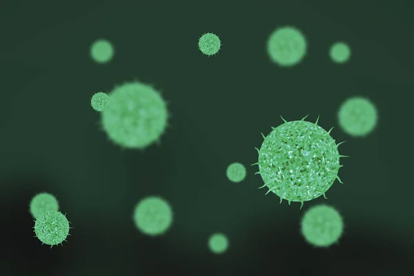 Virus Covid Ball Green Floating Air Blur Background — Stock Photo, Image