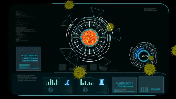 Digitale Analyse, um Impfstoff und Medizin aus covid Virusmutation dunkelrote Farbe zu finden — Stockvideo