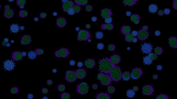 Vírus covid mutação cor musgo violeta e vírus azul escuro lento em movimento — Vídeo de Stock