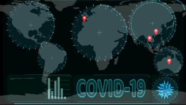 Crise do vírus Covid 19 e varredura de radar para detectado no país se espalhou por todo o mundo, ficar em casa — Vídeo de Stock